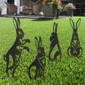 4lü Set Dekoratif, Metal Tavşanlar Bahçe Süsü